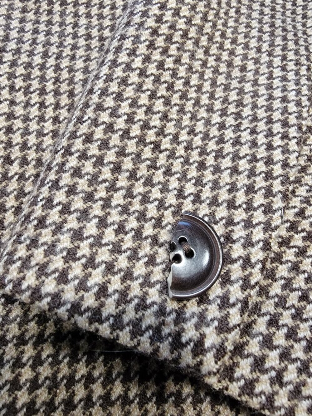 Talbots Size 10 Brown & Tan Structured Houndstooth Button Jacket - Picture 13 of 16
